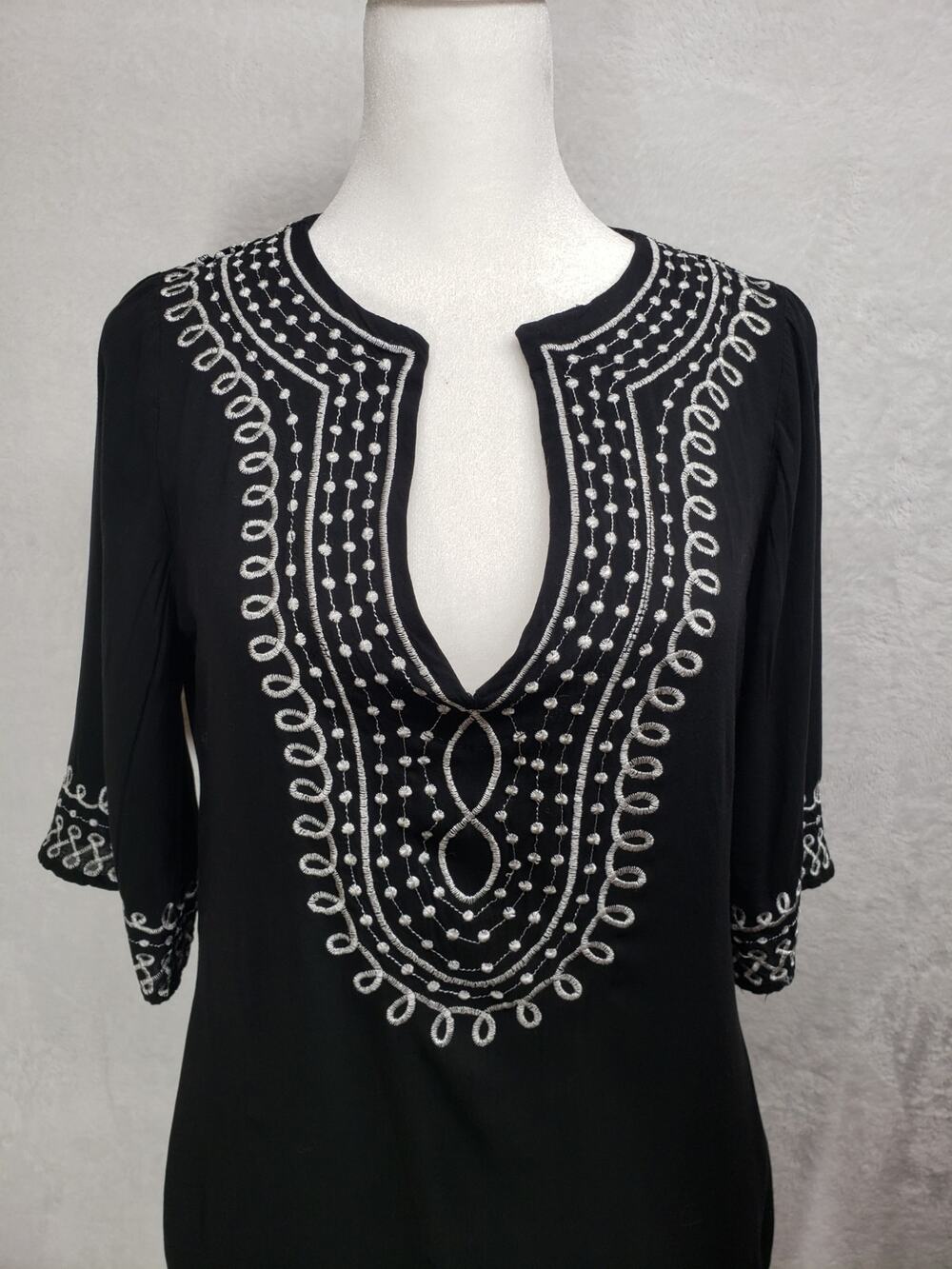Paradise Black Tunic Dress M Boho Folk Cottagecore Coquette Embroidered Shift